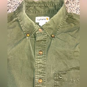 Carhartt Hines 100085 398 Olive Green Cotton Button Down Shirt Size Medium Men’s